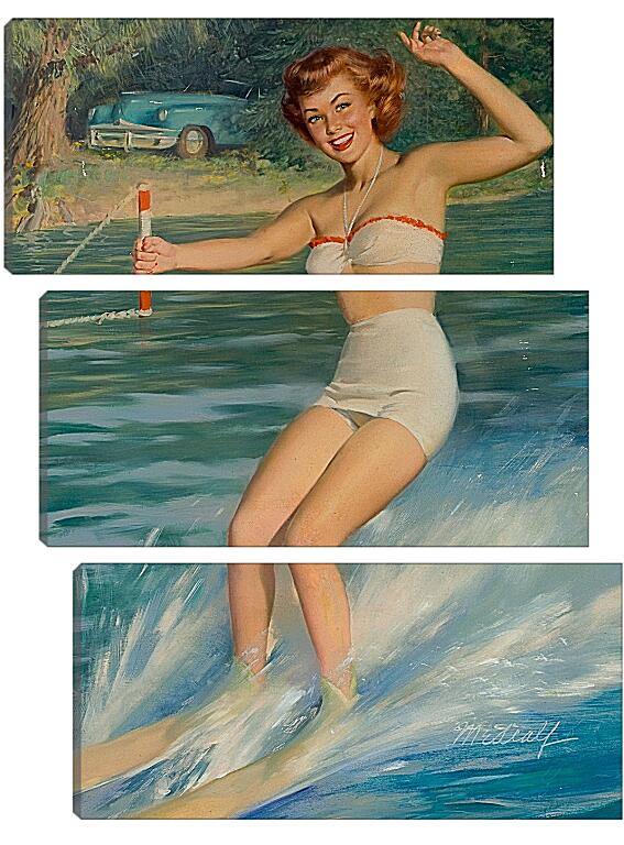 Модульная картина - Рыжая девушка на водных лыжах