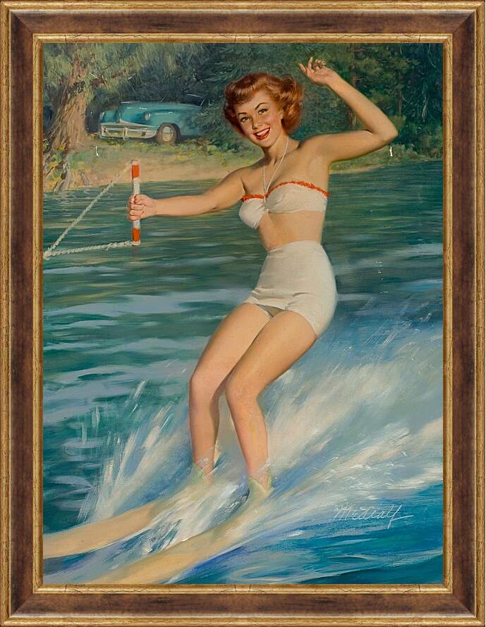 Картина в раме - Рыжая девушка на водных лыжах