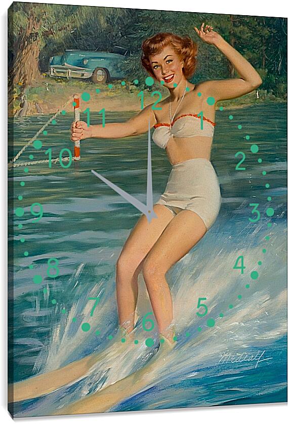 Часы картина - Рыжая девушка на водных лыжах
