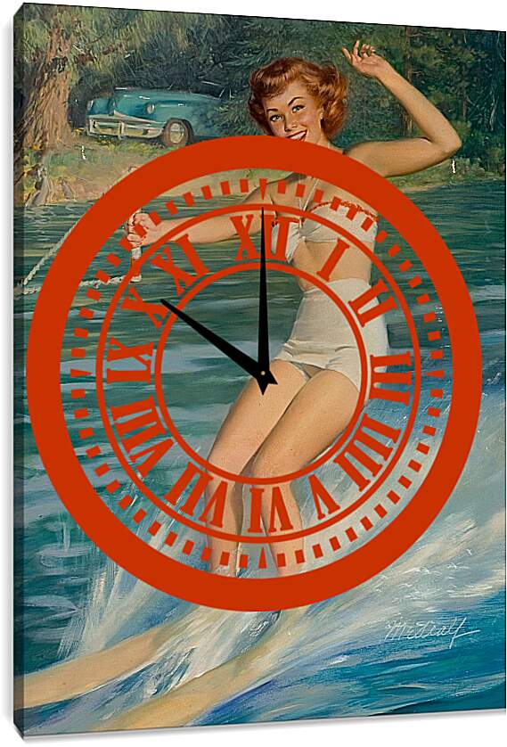 Часы картина - Рыжая девушка на водных лыжах