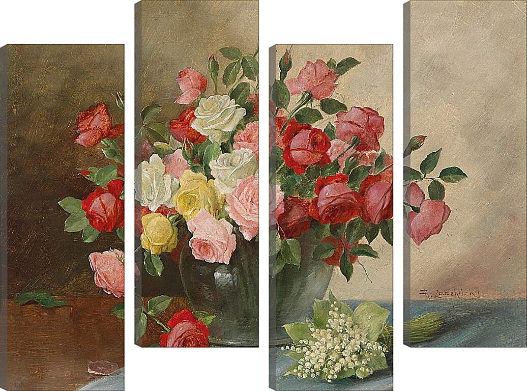 Модульная картина - Цветы в вазе на столе