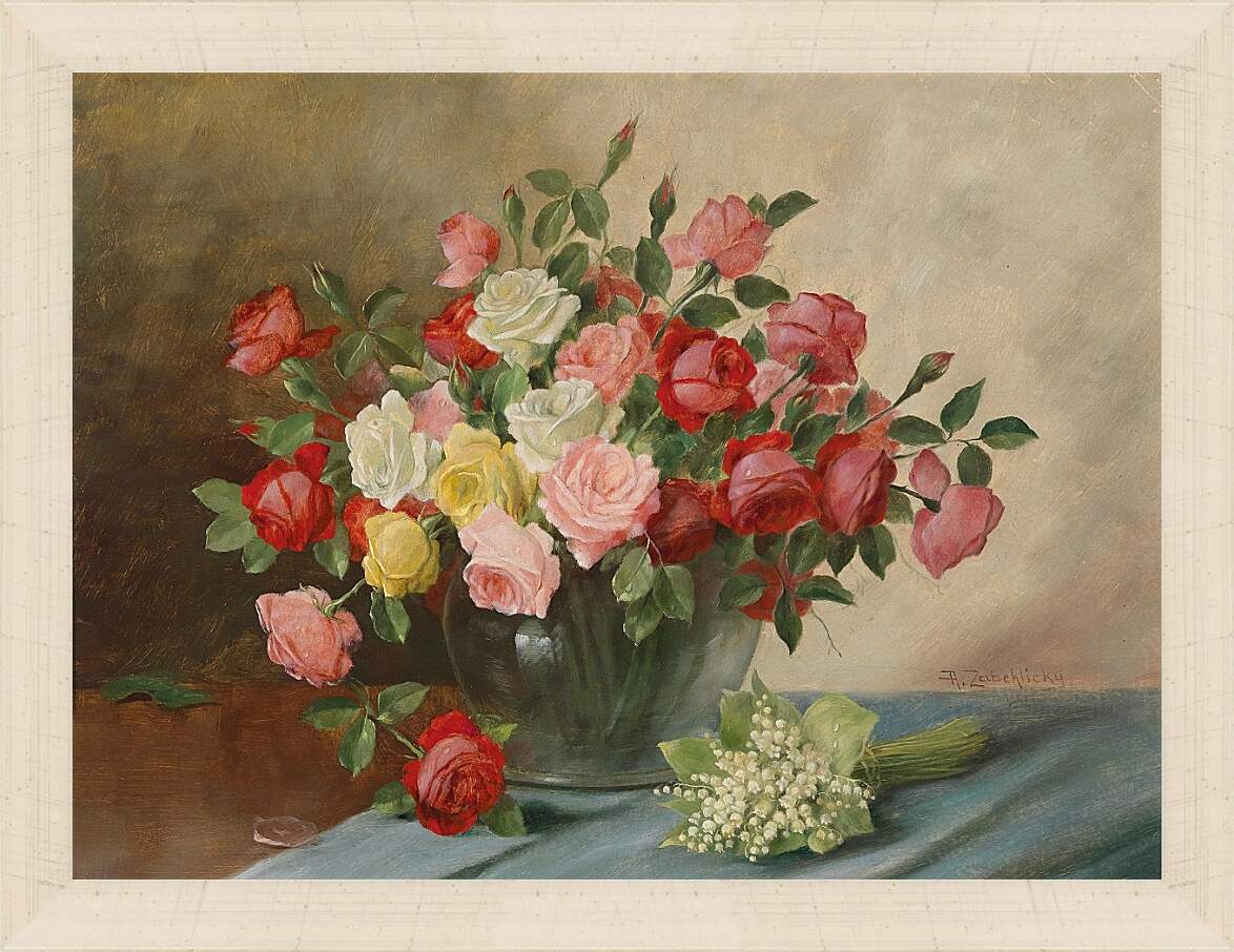 Картина в раме - Цветы в вазе на столе
