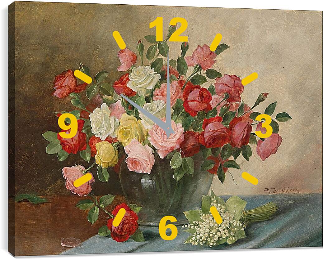 Часы картина - Цветы в вазе на столе