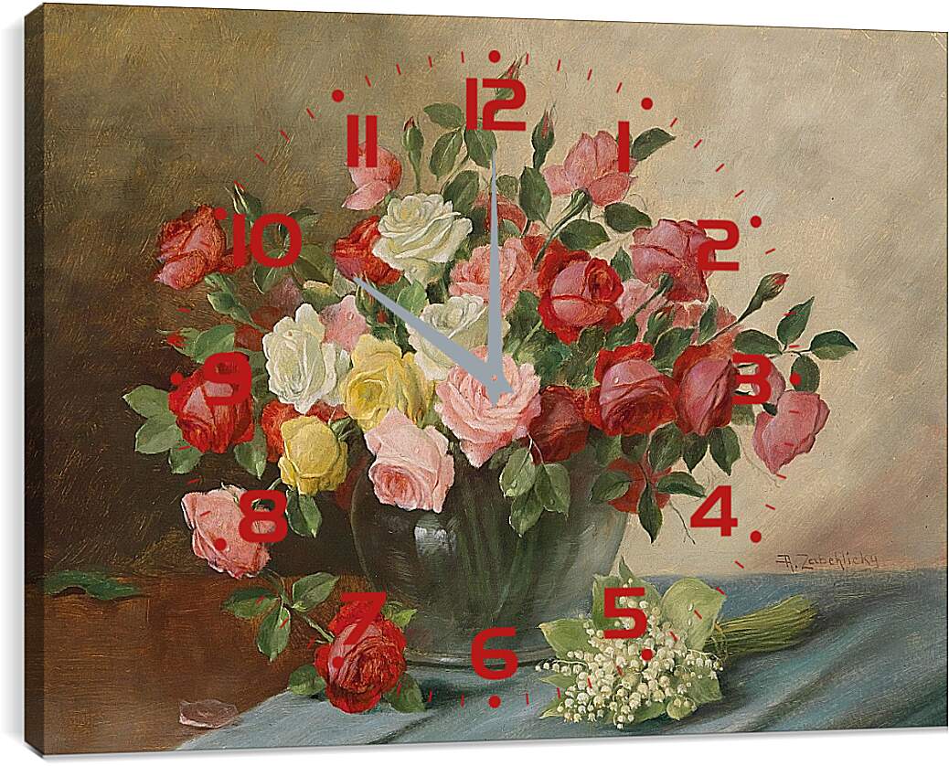 Часы картина - Цветы в вазе на столе