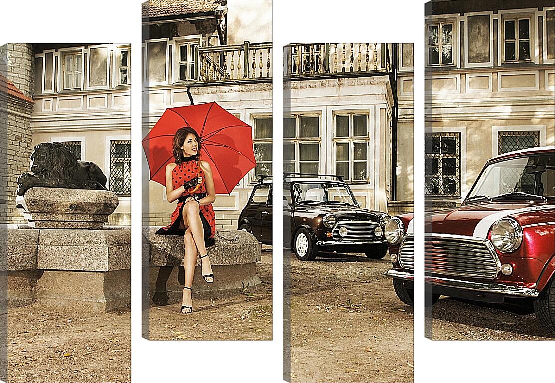 Модульная картина - Девушка с красным зонтом