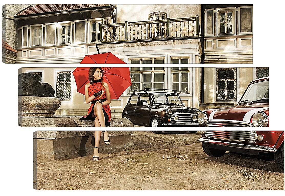 Модульная картина - Девушка с красным зонтом