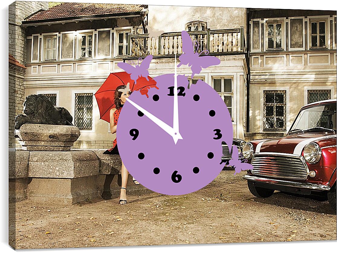 Часы картина - Девушка с красным зонтом