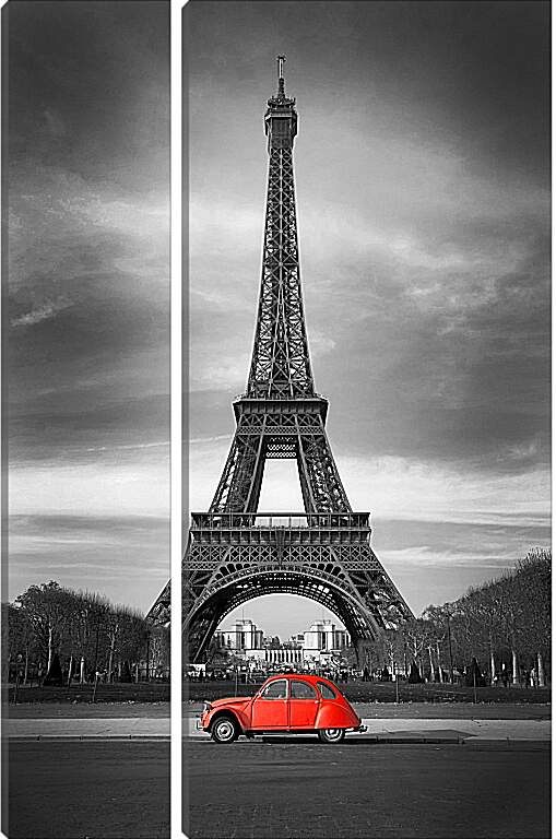 Модульная картина - Париж эйфелева башня красная машина