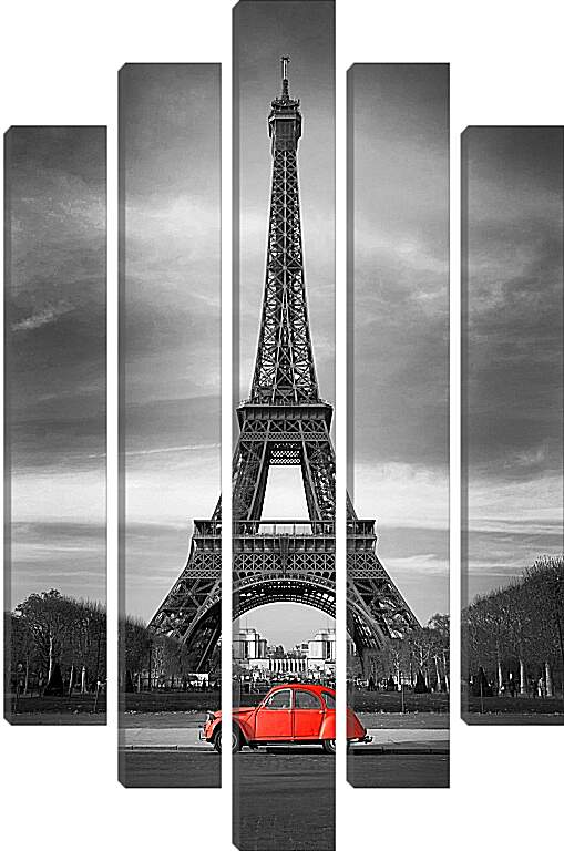 Модульная картина - Париж эйфелева башня красная машина