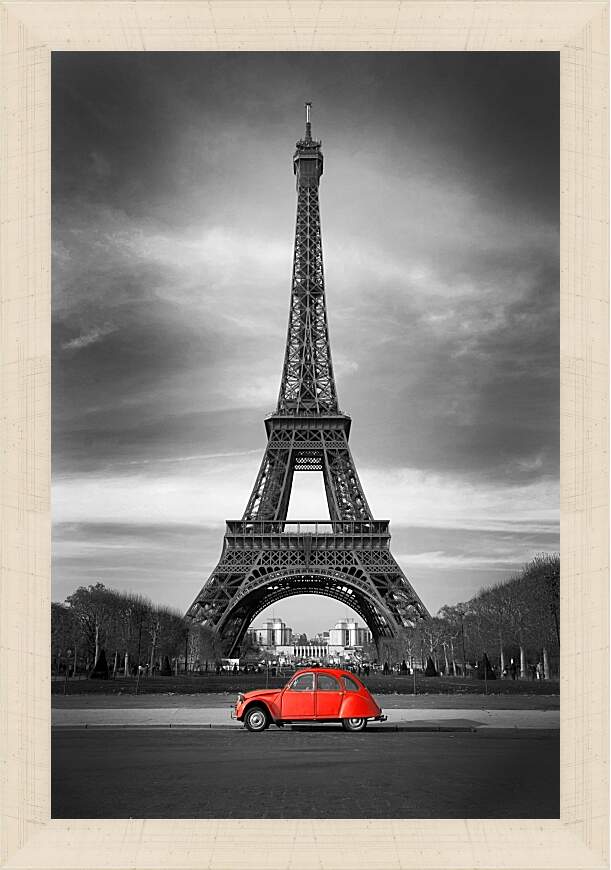 Картина в раме - Париж эйфелева башня красная машина