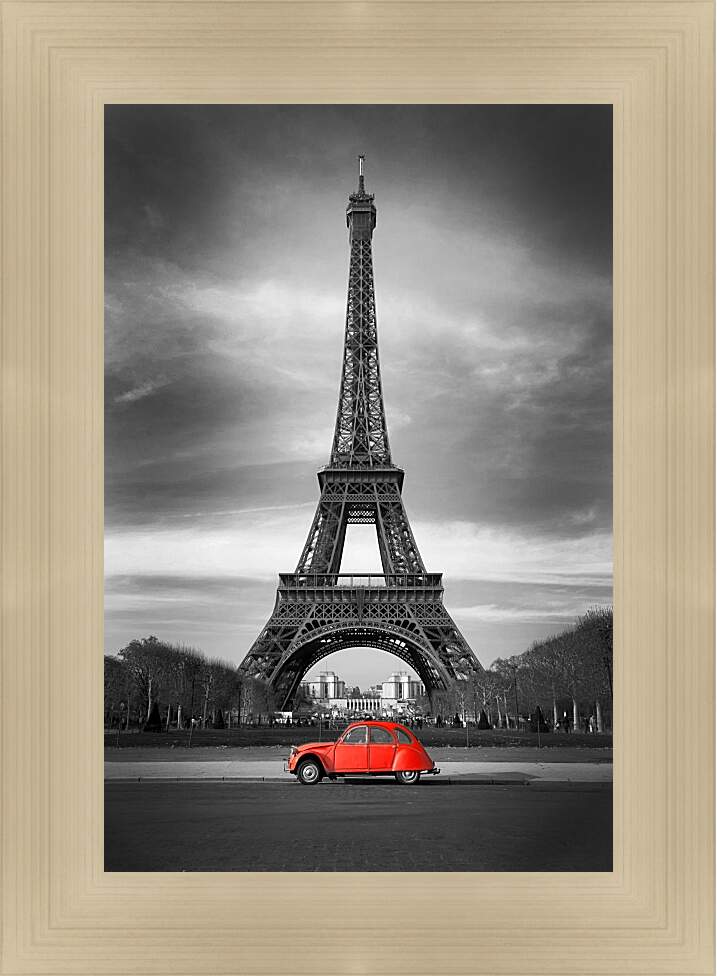 Картина в раме - Париж эйфелева башня красная машина