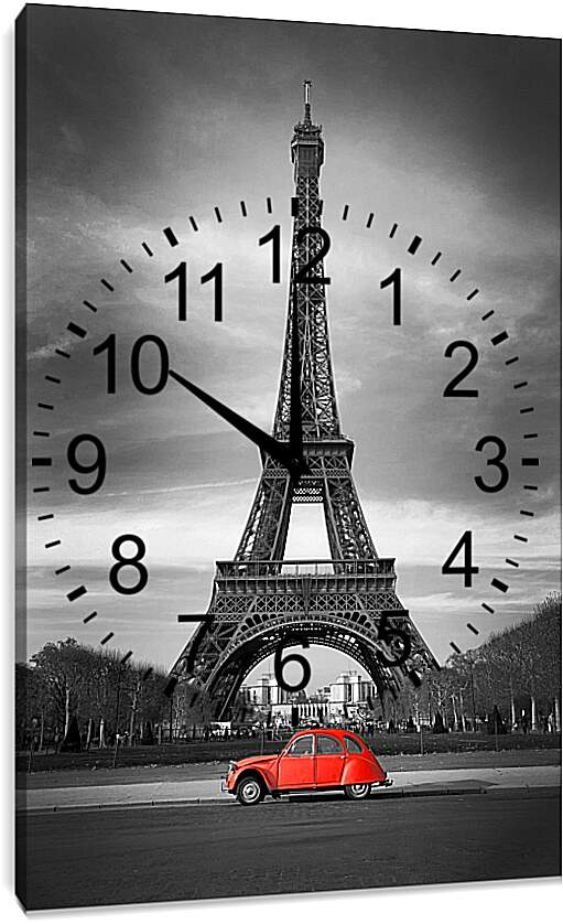 Часы картина - Париж эйфелева башня красная машина