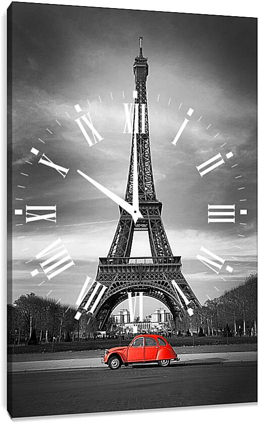 Часы картина - Париж эйфелева башня красная машина
