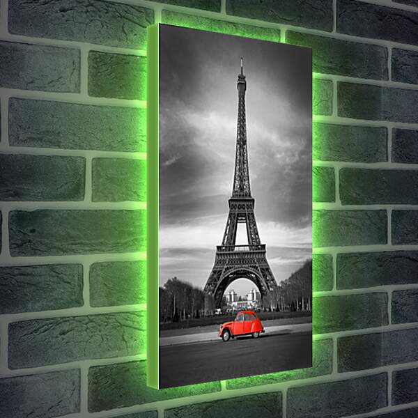 Лайтбокс световая панель - Париж эйфелева башня красная машина