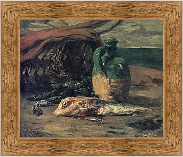 Картина в раме - Stilleben mit Fischen. Поль Гоген