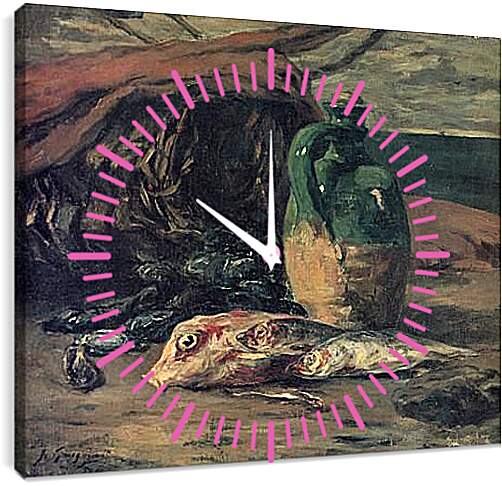 Часы картина - Stilleben mit Fischen. Поль Гоген