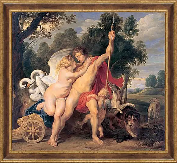 Картина в раме - Venus and Adonis. Питер Пауль Рубенс