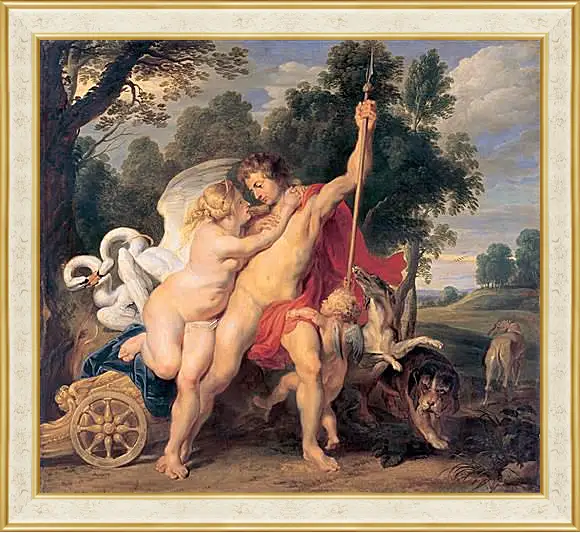 Картина в раме - Venus and Adonis. Питер Пауль Рубенс