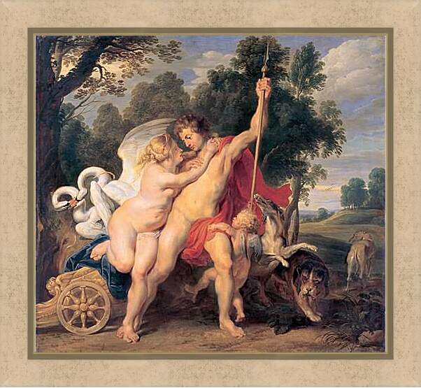 Картина в раме - Venus and Adonis. Питер Пауль Рубенс