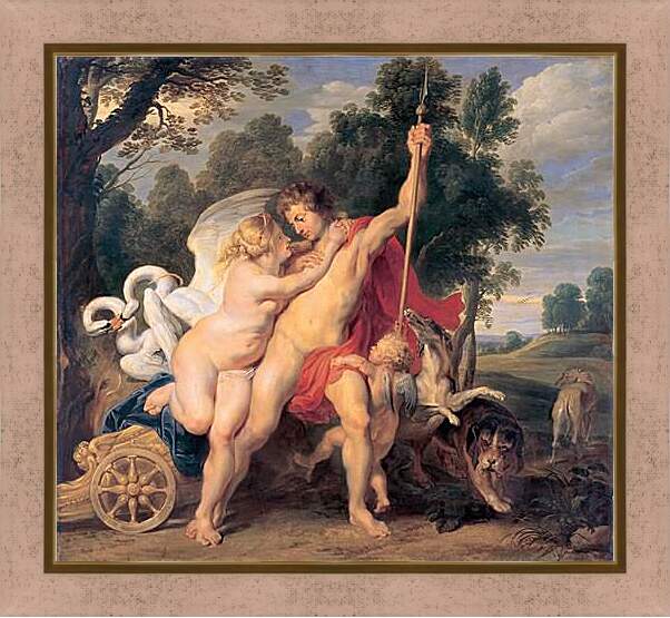 Картина в раме - Venus and Adonis. Питер Пауль Рубенс