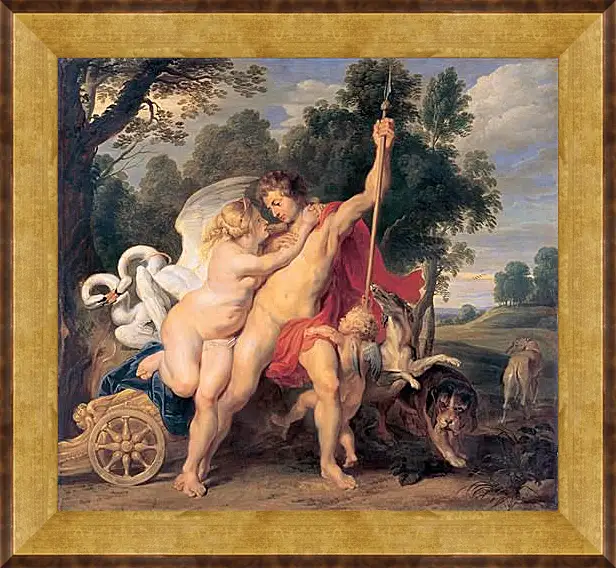 Картина в раме - Venus and Adonis. Питер Пауль Рубенс