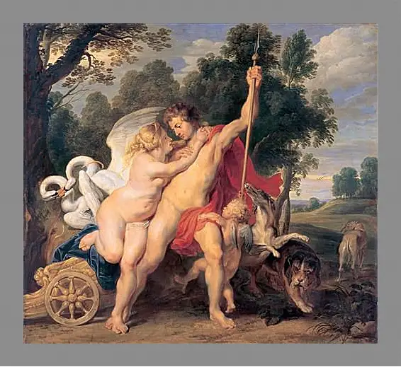 Картина в раме - Venus and Adonis. Питер Пауль Рубенс