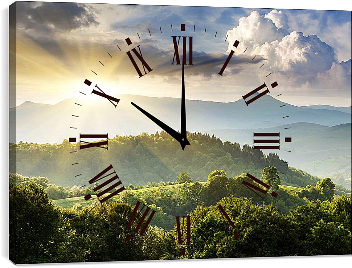 Часы картина - Рассвет в горах