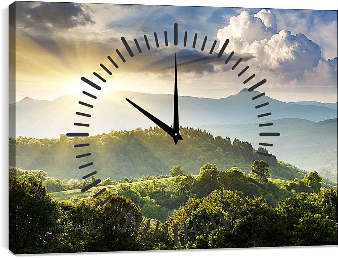 Часы картина - Рассвет в горах