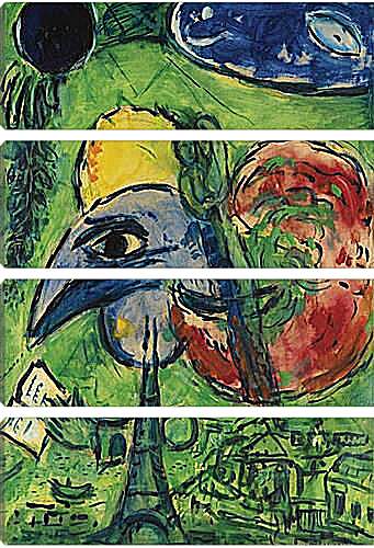 Модульная картина - ETUDE  POUR  LES  BOULEVARDS  A  PARIS  FANTASTIQUE. (Этюд бульвара или фантистический Париж) Марк Шагал