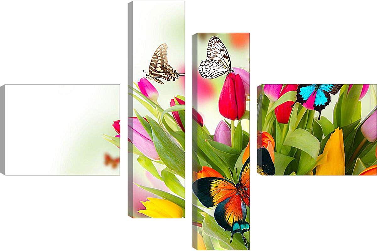 Модульная картина - Бабочки в тюльпанах
