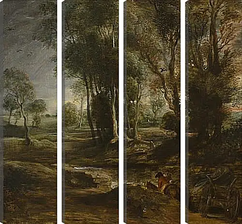 Модульная картина - Evening Landscape with Timber Wagon. Питер Пауль Рубенс