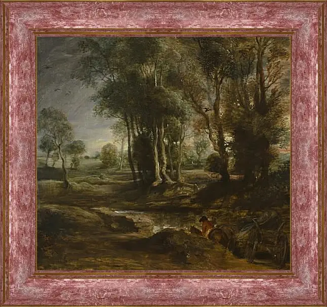 Картина в раме - Evening Landscape with Timber Wagon. Питер Пауль Рубенс