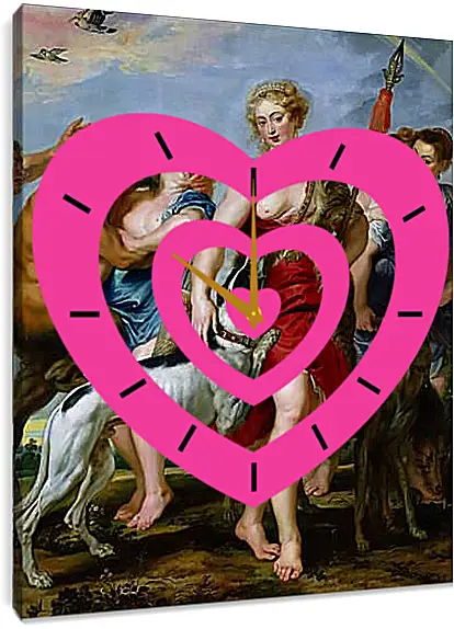 Часы картина - Diana and Nymphs Departing for the Hunt. Питер Пауль Рубенс