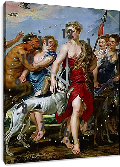 Часы картина - Diana and Nymphs Departing for the Hunt. Питер Пауль Рубенс