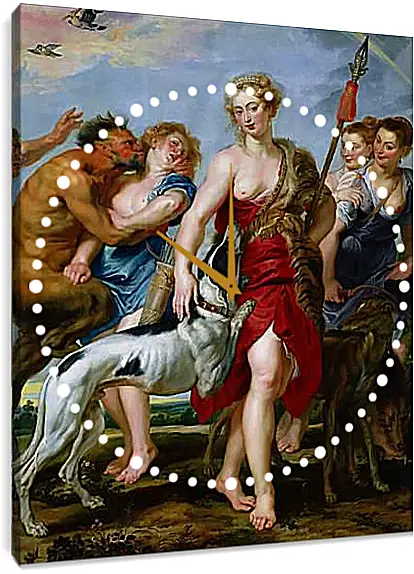 Часы картина - Diana and Nymphs Departing for the Hunt. Питер Пауль Рубенс