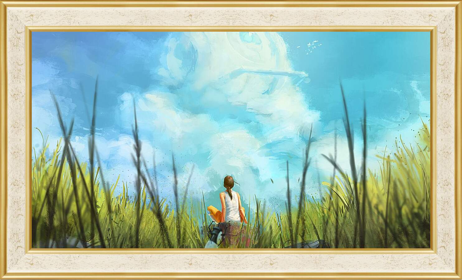 Картина в раме - Девушка в поле