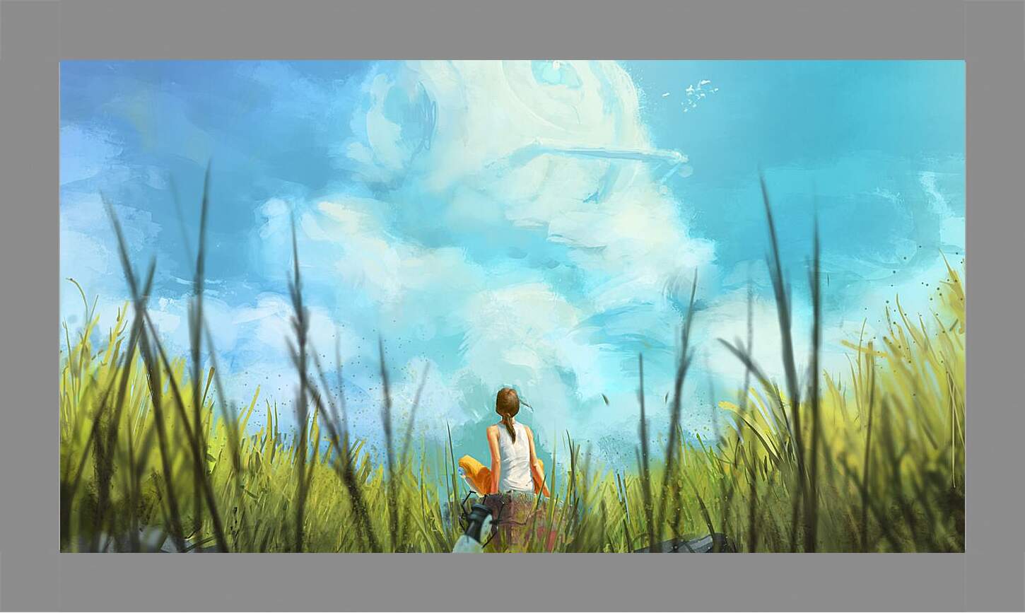 Картина в раме - Девушка в поле