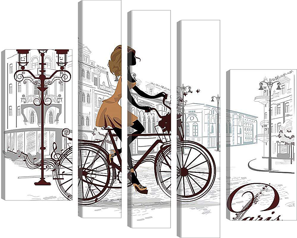 Модульная картина - Девушка на велосипеде
