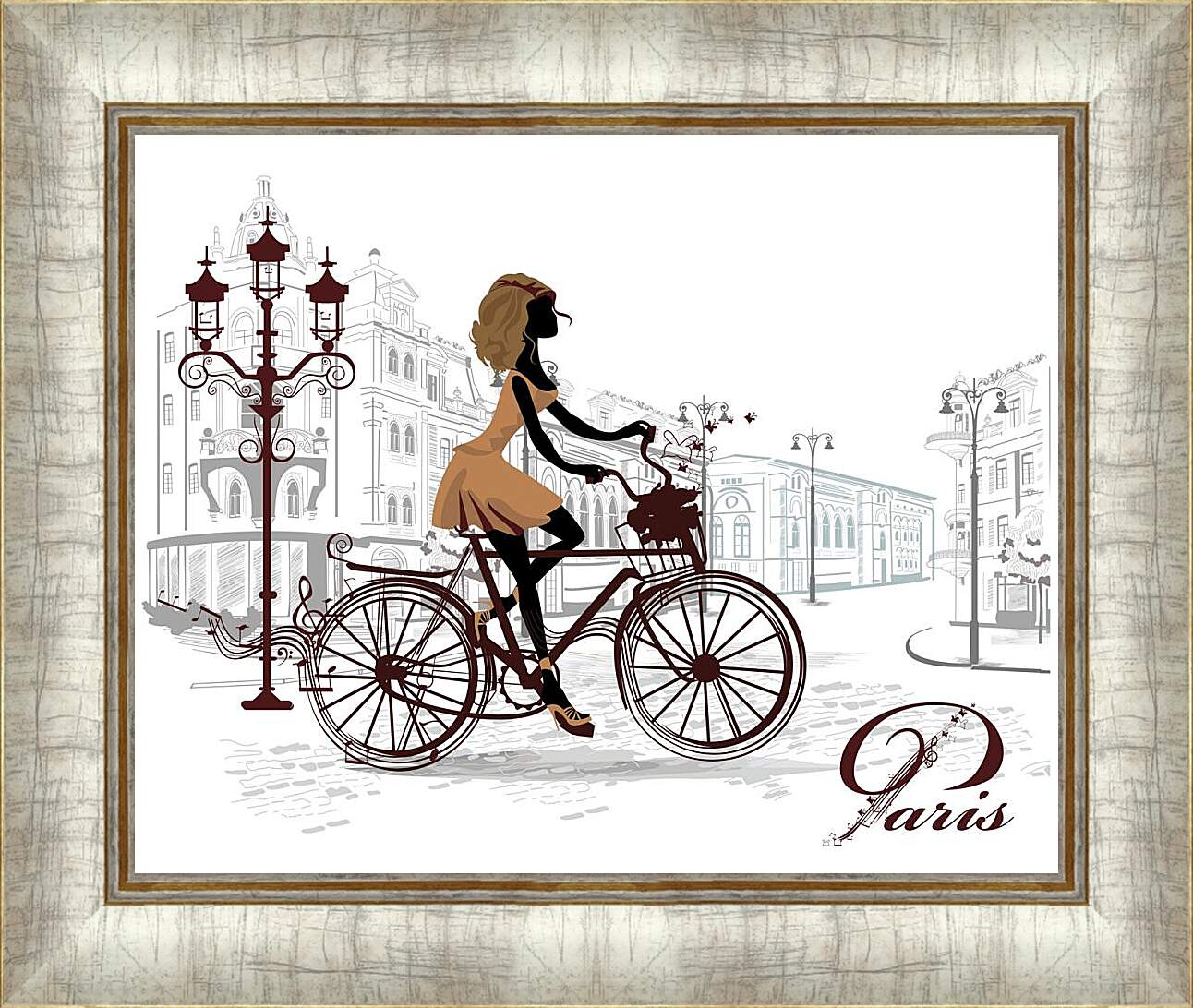 Картина в раме - Девушка на велосипеде