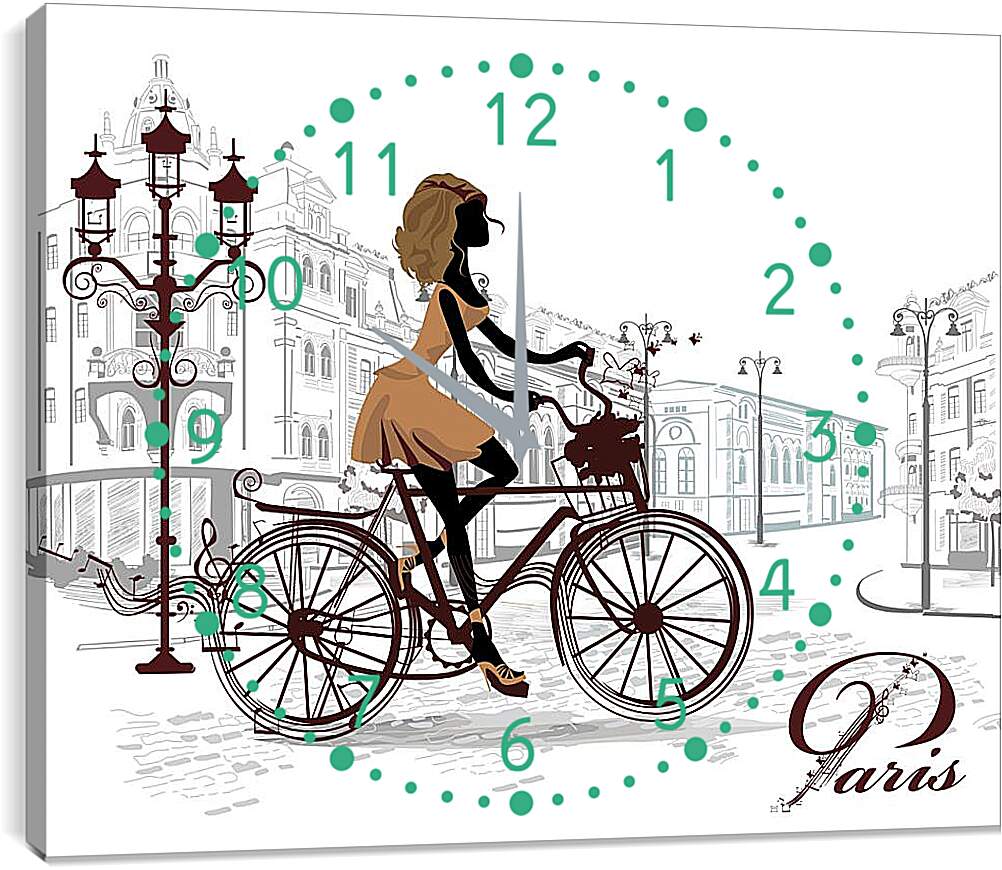 Часы картина - Девушка на велосипеде
