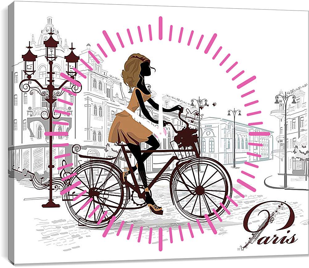 Часы картина - Девушка на велосипеде