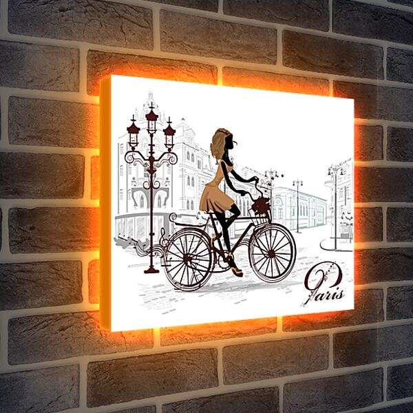 Лайтбокс световая панель - Девушка на велосипеде