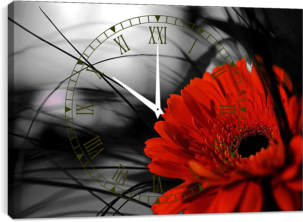 Часы картина - Красный цветок