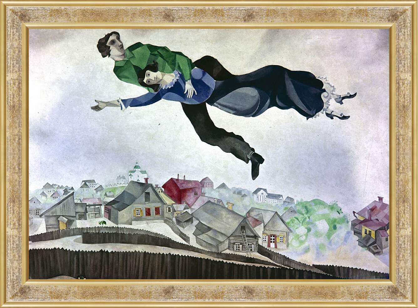 Картина в раме - Летящие над городом. Марк Шагал.