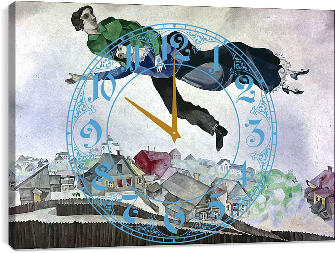 Часы картина - Летящие над городом. Марк Шагал.