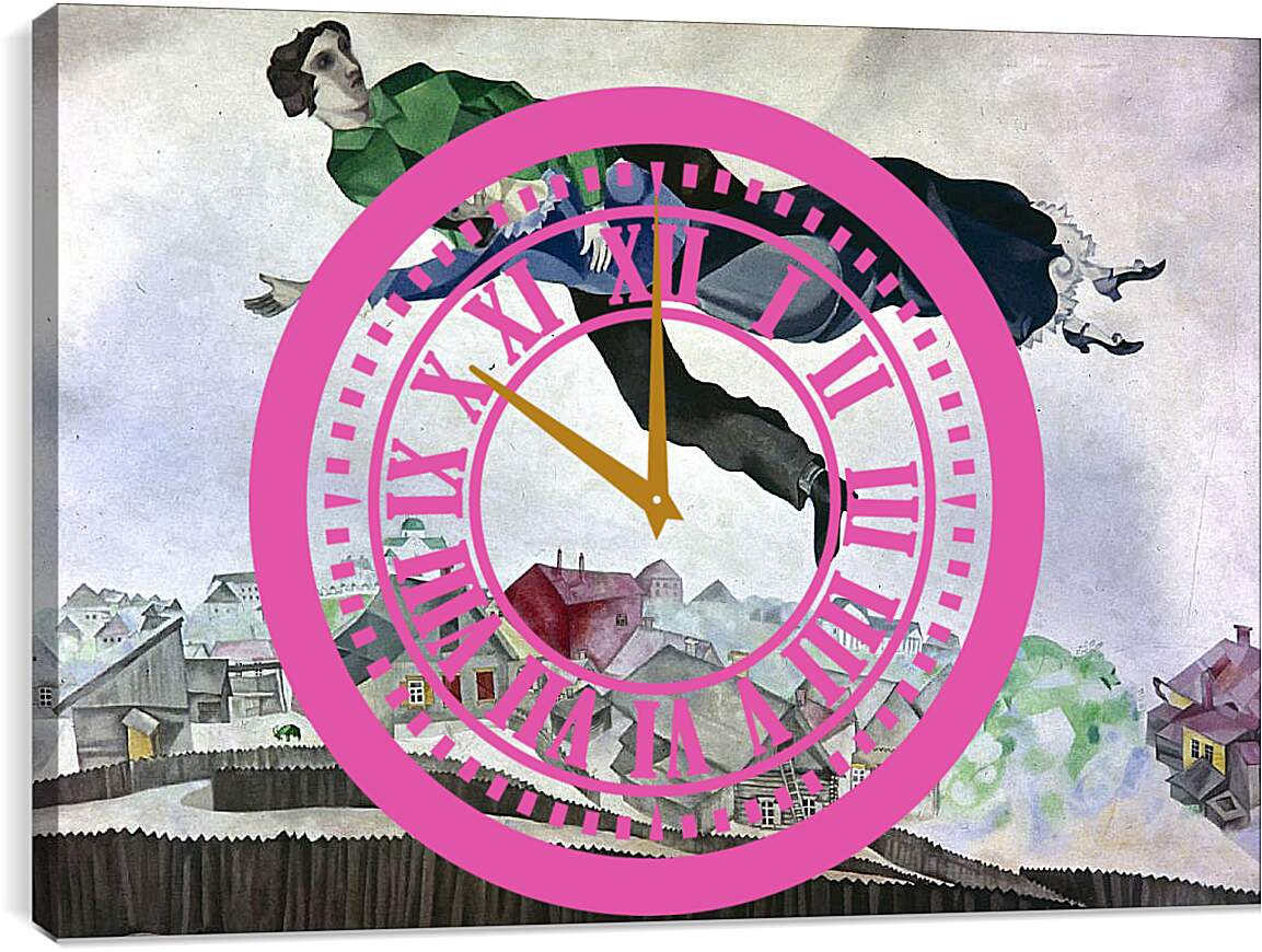 Часы картина - Летящие над городом. Марк Шагал.