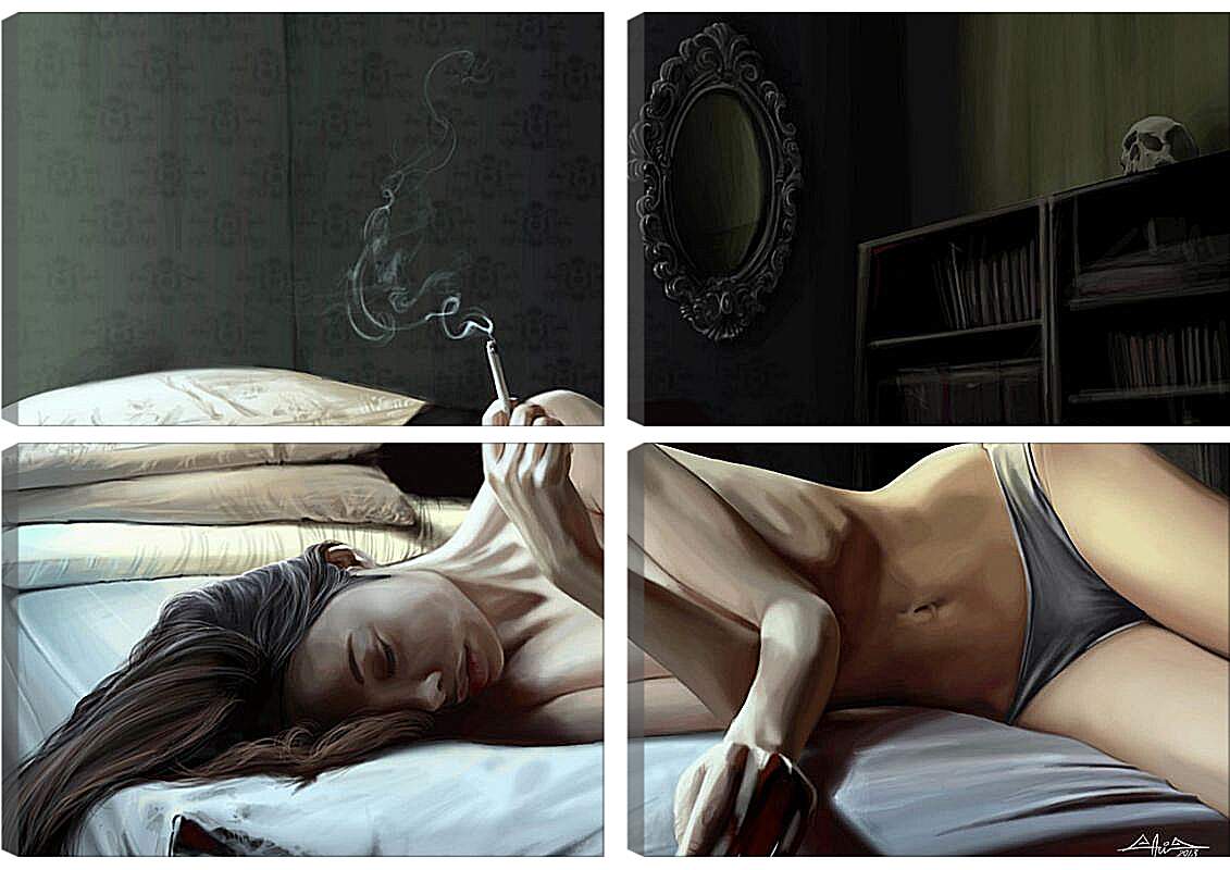 Модульная картина - С сигаретой в постели