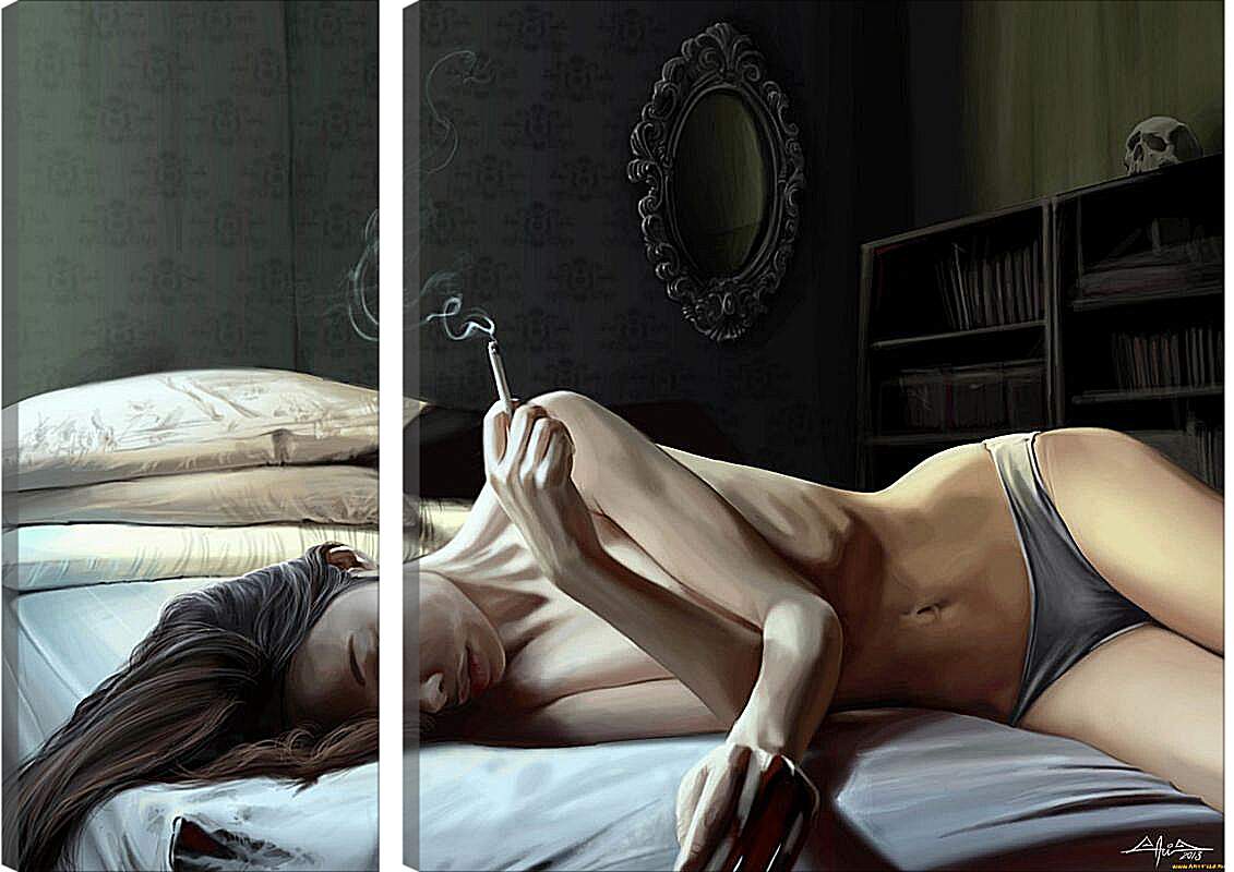 Модульная картина - С сигаретой в постели