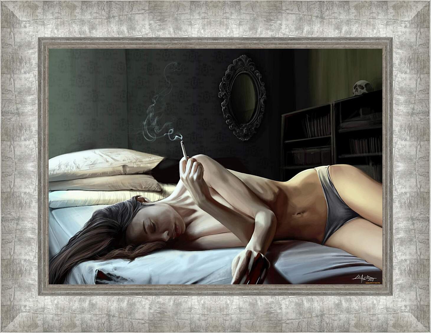 Картина в раме - С сигаретой в постели