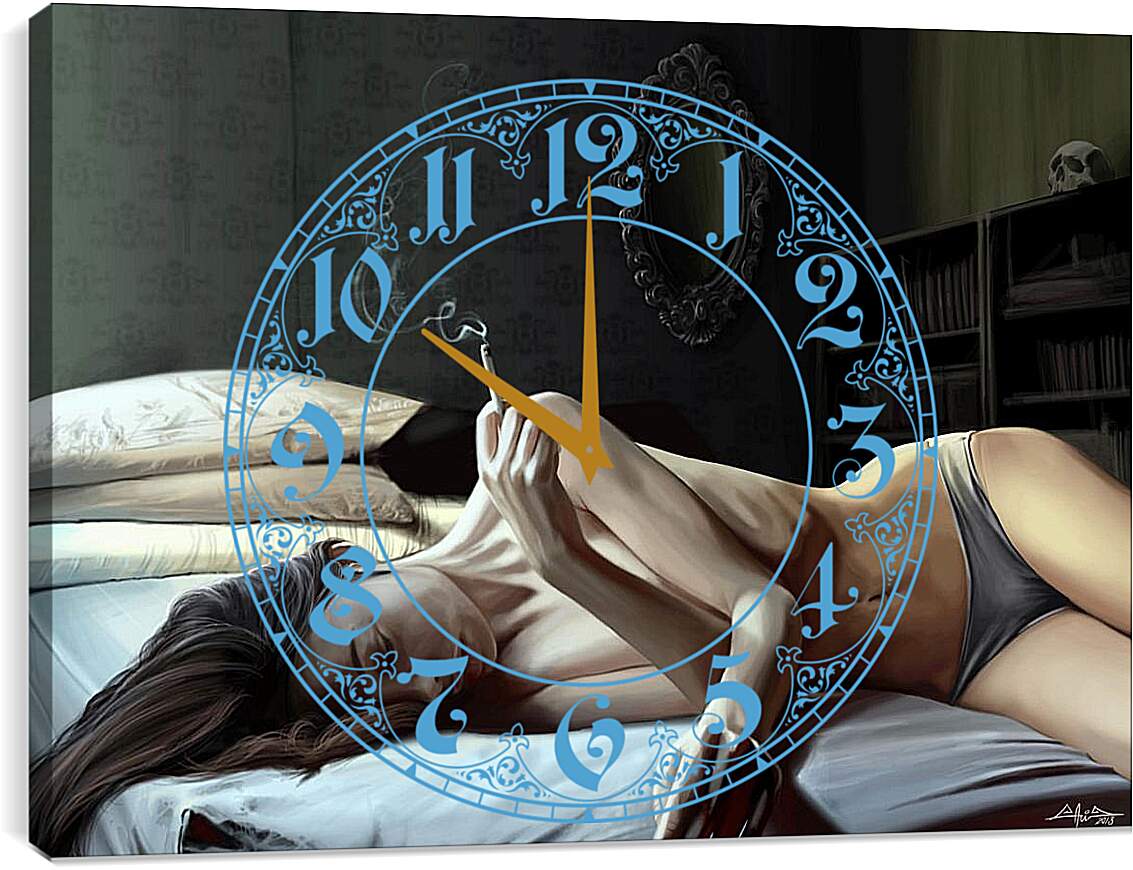 Часы картина - С сигаретой в постели